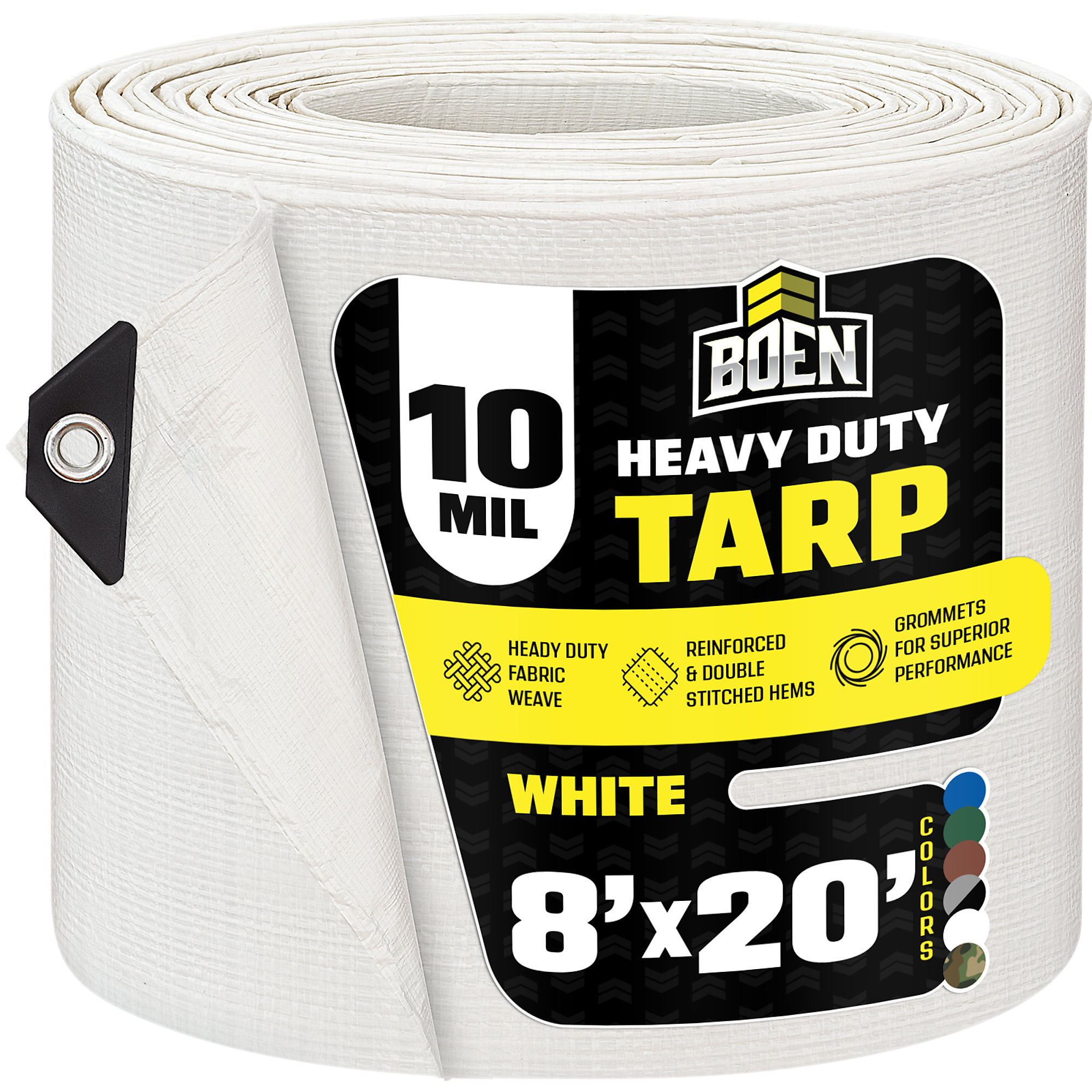 Boen 8 ft x 20 ft White Tarp, 10 Mil Thick Waterproof Heavy Duty Cover, Rip Proof Tarps, Thick Weave Material, UV Resistant Great for Tarpaulin Canopy Tent, Boat, RV or Pool Cover